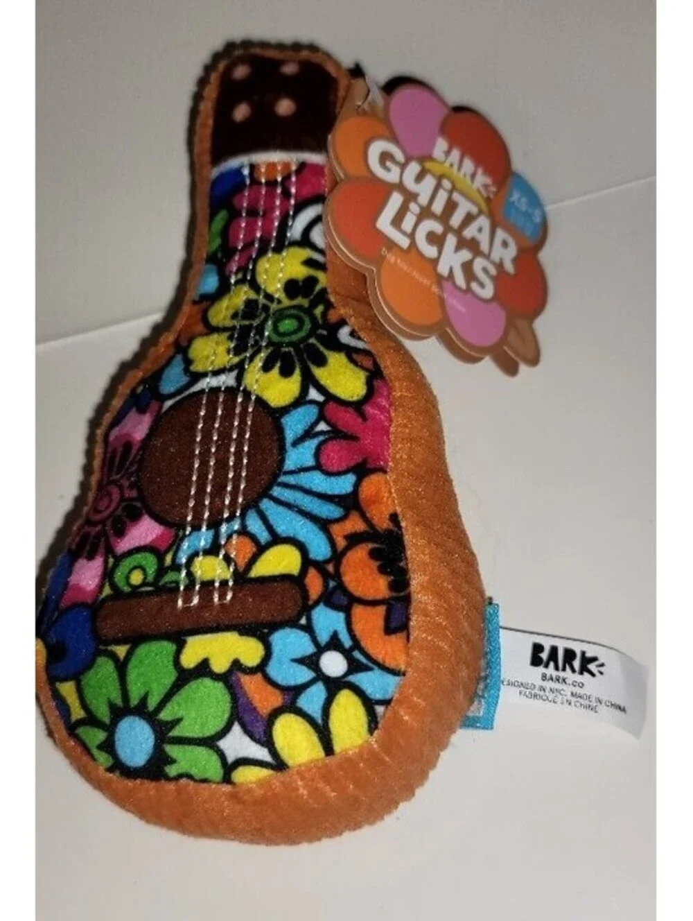 BARKBOX GUITAR LICKS FLOWER POWER DOG TOY PLUSH SQUEAK CRINKLE XS/S